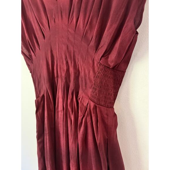 NWT Madewell Pleated V Neck Midi Dress Linen Blend Vintage Burgundy Size 2 - Picture 8 of 11